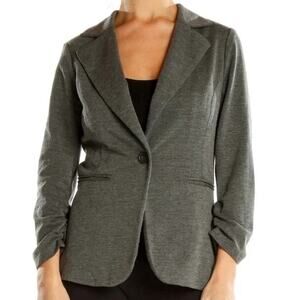41 Hawthorn Blazer WMNS S Gray One Button 3/4 Ruched Sleeve Lined Knit Stretch